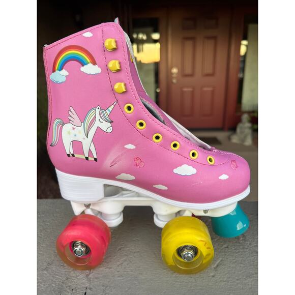 LIKU PINK Unicorn Quad Roller Skates Light Up Wheels SZ Kids US 1-2 - Picture 6 of 13